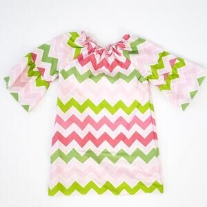 Lolly Wolly Doodle Girls Chevron Pink, Green Dress Sz 2 Toddler Spring Summer